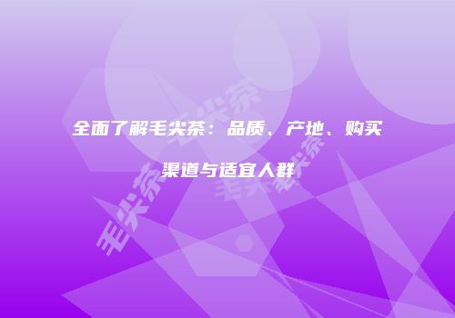 全面了解毛尖茶：品质、产地、购买渠道与适宜人群