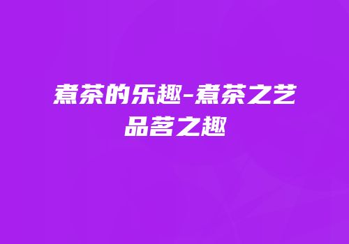 煮茶的乐趣-煮茶之艺品茗之趣