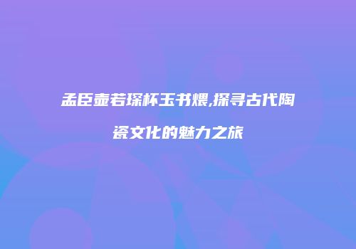 孟臣壶若琛杯玉书煨,探寻古代陶瓷文化的魅力之旅