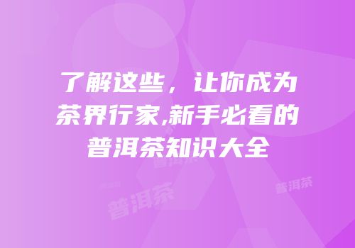 了解这些，让你成为茶界行家,新手必看的普洱茶知识大全