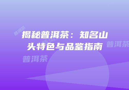 揭秘普洱茶：知名山头特色与品鉴指南