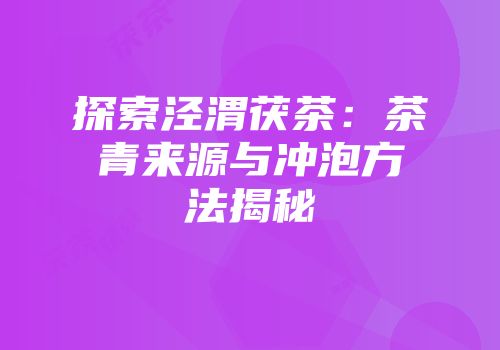 探索泾渭茯茶：茶青来源与冲泡方法揭秘