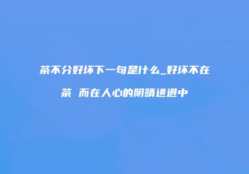 茶不分好坏下一句是什么_好坏不在茶 而在人心的阴晴进退中
