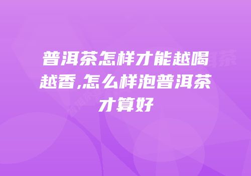 普洱茶怎样才能越喝越香,怎么样泡普洱茶才算好