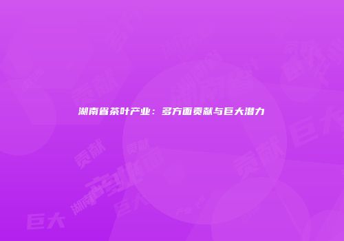 湖南省茶叶产业：多方面贡献与巨大潜力