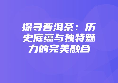 探寻普洱茶：历史底蕴与独特魅力的完美融合