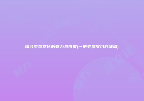探寻老茶文化的魅力与价值(一泡老茶岁月的味道)