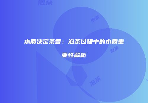 水质决定茶香：泡茶过程中的水质重要性解析