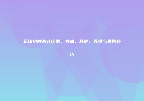 正山小种茶叶详解：特点、品种、等级与选购技巧