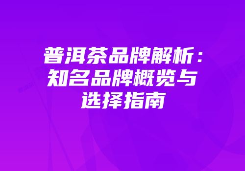 普洱茶品牌解析：知名品牌概览与选择指南