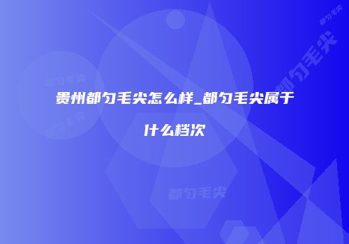 贵州都匀毛尖怎么样_都匀毛尖属于什么档次
