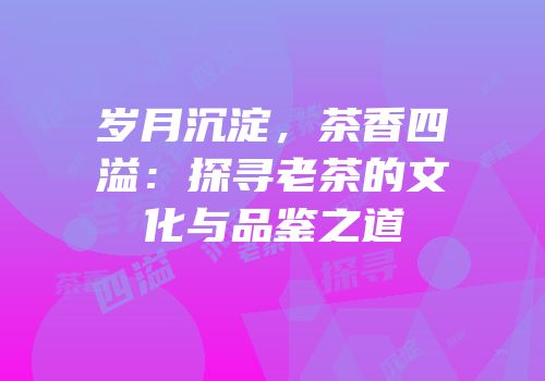 岁月沉淀，茶香四溢：探寻老茶的文化与品鉴之道