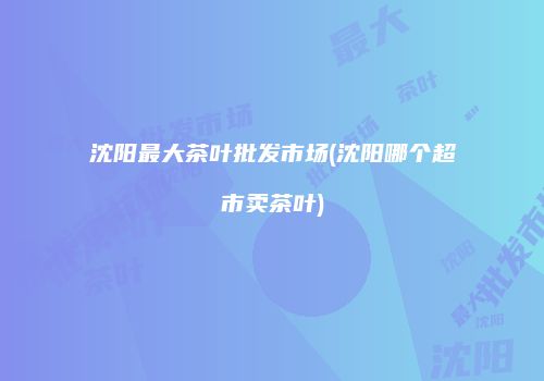 沈阳最大茶叶批发市场(沈阳哪个超市卖茶叶)