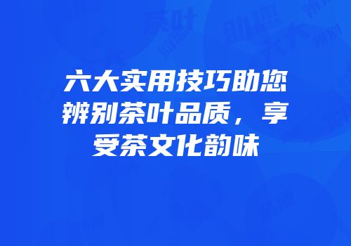六大实用技巧助您辨别茶叶品质，享受茶文化韵味