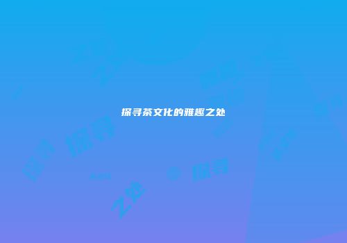 探寻茶文化的雅趣之处