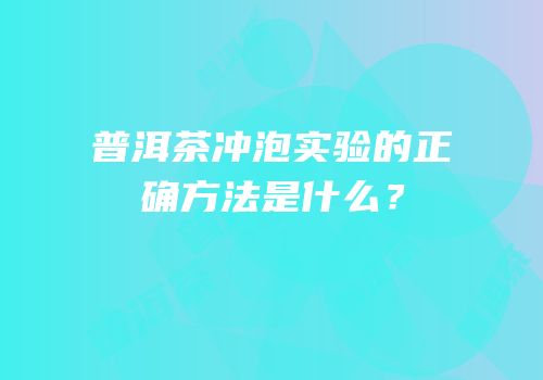 普洱茶冲泡实验的正确方法是什么？
