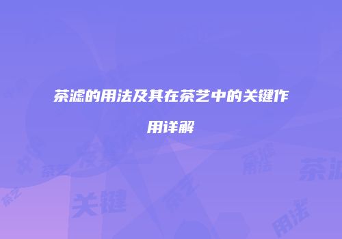 茶滤的用法及其在茶艺中的关键作用详解