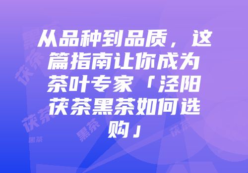 从品种到品质，这篇指南让你成为茶叶专家「泾阳茯茶黑茶如何选购」