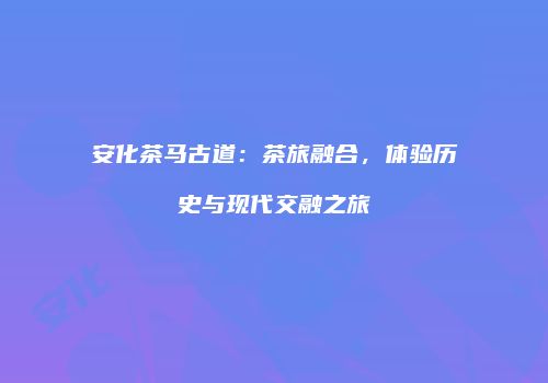 安化茶马古道：茶旅融合，体验历史与现代交融之旅