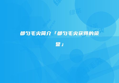都匀毛尖简介「都匀毛尖获得的荣誉」