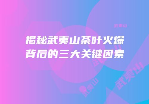 揭秘武夷山茶叶火爆背后的三大关键因素