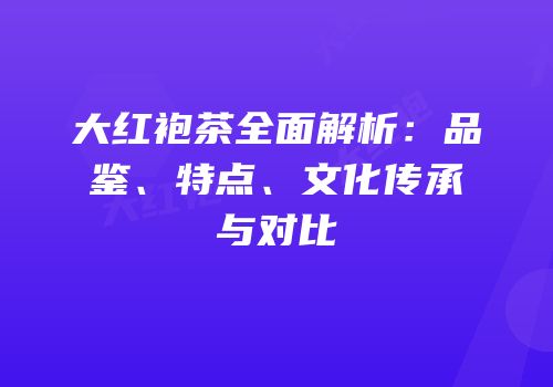 大红袍茶全面解析：品鉴、特点、文化传承与对比