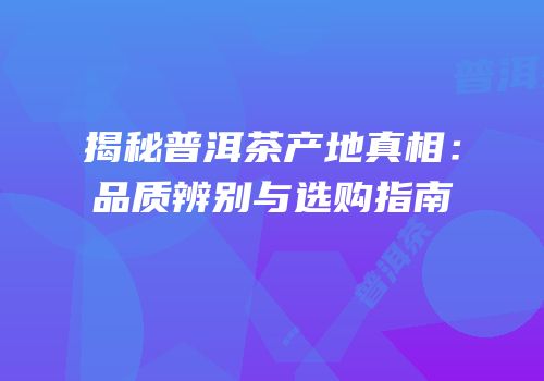 揭秘普洱茶产地真相：品质辨别与选购指南