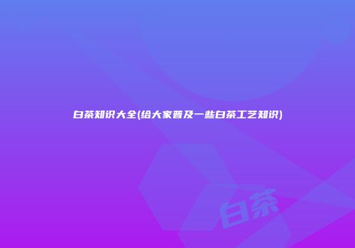 白茶知识大全(给大家普及一些白茶工艺知识)