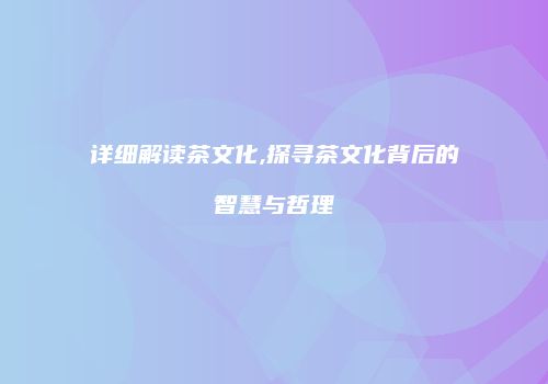 详细解读茶文化,探寻茶文化背后的智慧与哲理