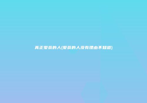 真正爱茶的人(爱茶的人没有理由不知道)