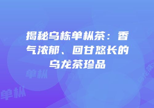 揭秘乌栋单枞茶：香气浓郁、回甘悠长的乌龙茶珍品