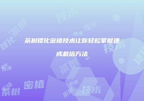 茶树矮化密植技术让你轻松掌握速成栽培方法