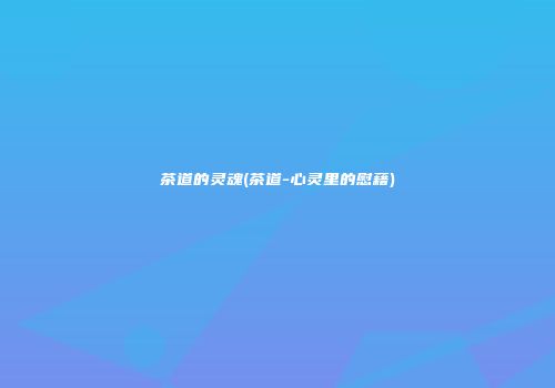 茶道的灵魂(茶道-心灵里的慰藉)