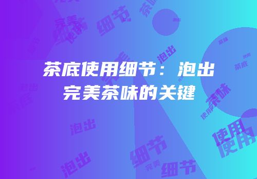 茶底使用细节：泡出完美茶味的关键