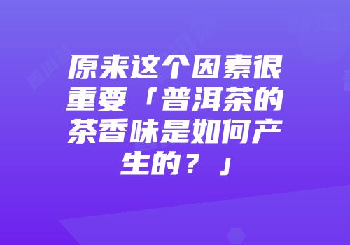 原来这个因素很重要「普洱茶的茶香味是如何产生的？」