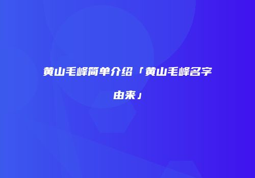 黄山毛峰简单介绍「黄山毛峰名字由来」