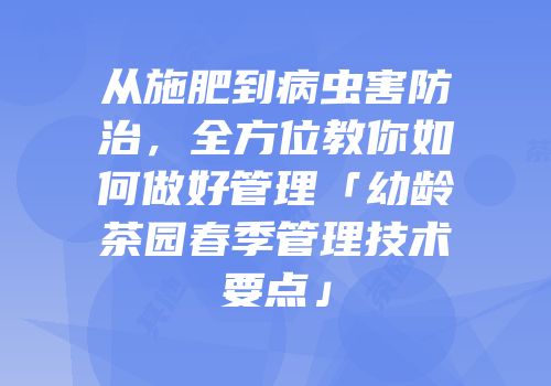从施肥到病虫害防治，全方位教你如何做好管理「幼龄茶园春季管理技术要点」