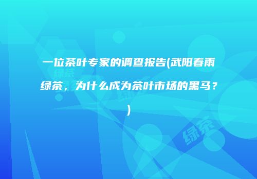 一位茶叶专家的调查报告(武阳春雨绿茶，为什么成为茶叶市场的黑马？)