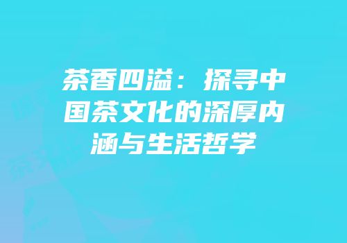 茶香四溢：探寻中国茶文化的深厚内涵与生活哲学