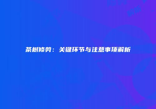 茶树修剪：关键环节与注意事项解析