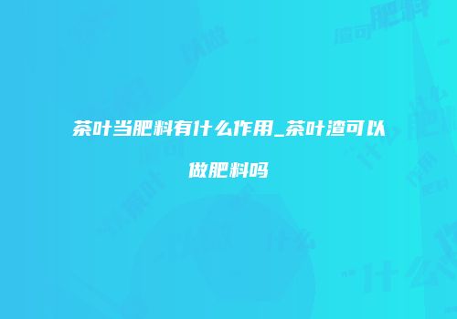 茶叶当肥料有什么作用_茶叶渣可以做肥料吗