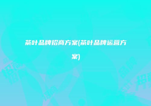 茶叶品牌招商方案(茶叶品牌运营方案)
