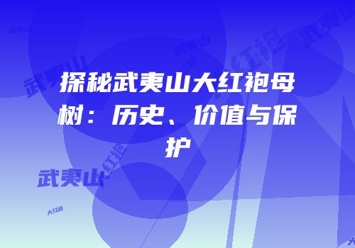 探秘武夷山大红袍母树：历史、价值与保护
