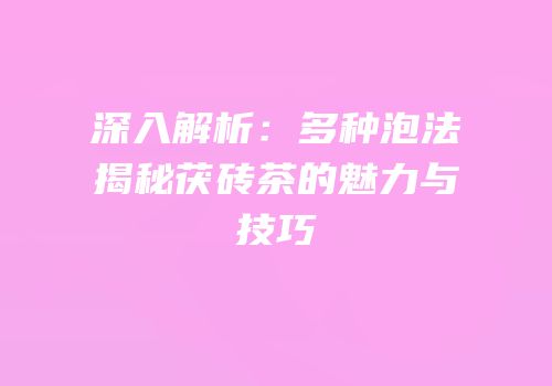 深入解析：多种泡法揭秘茯砖茶的魅力与技巧