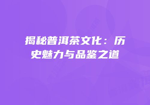 揭秘普洱茶文化：历史魅力与品鉴之道
