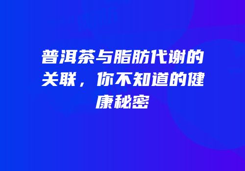 普洱茶与脂肪代谢的关联，你不知道的健康秘密