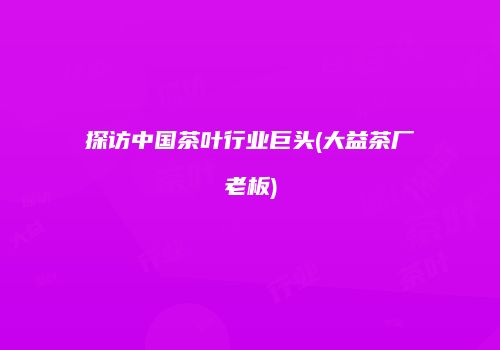 探访中国茶叶行业巨头(大益茶厂老板)