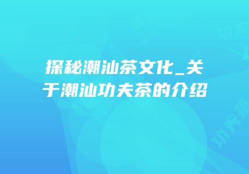 探秘潮汕茶文化_关于潮汕功夫茶的介绍