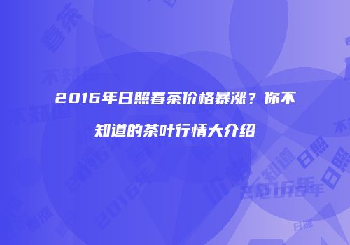 2016年日照春茶价格暴涨？你不知道的茶叶行情大介绍