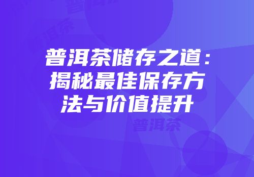 普洱茶储存之道：揭秘最佳保存方法与价值提升